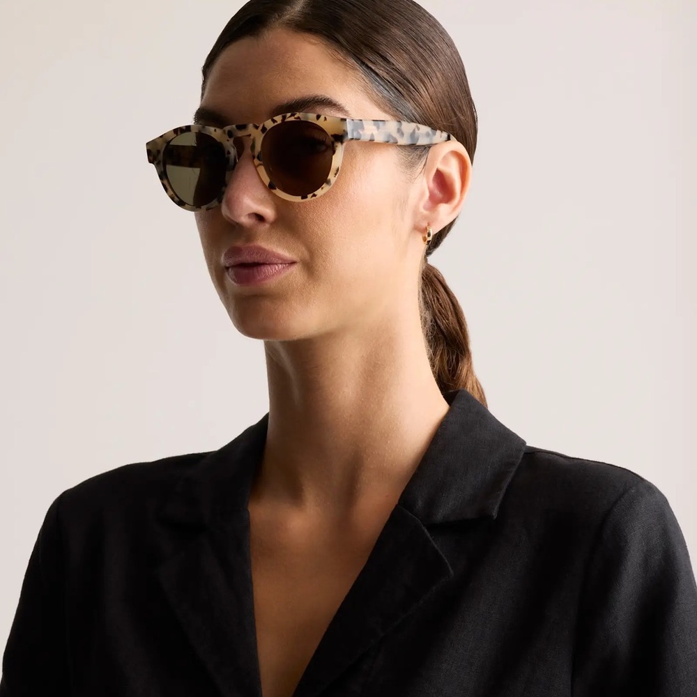 NWT Quince Tuscon Polarized Acetate Sunglasses White Tortoise with Green Lenses - Picture 4 of 7